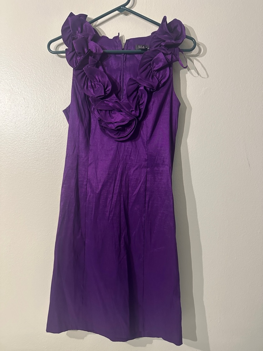 2000’s S.L fashion Purple Ruffle Cocktail Dress Neck Sleeveless Dress Sz 12